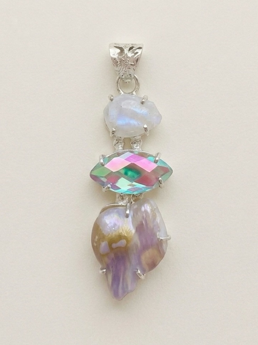 Iridescent Pearl and Crystal Drop Pendant